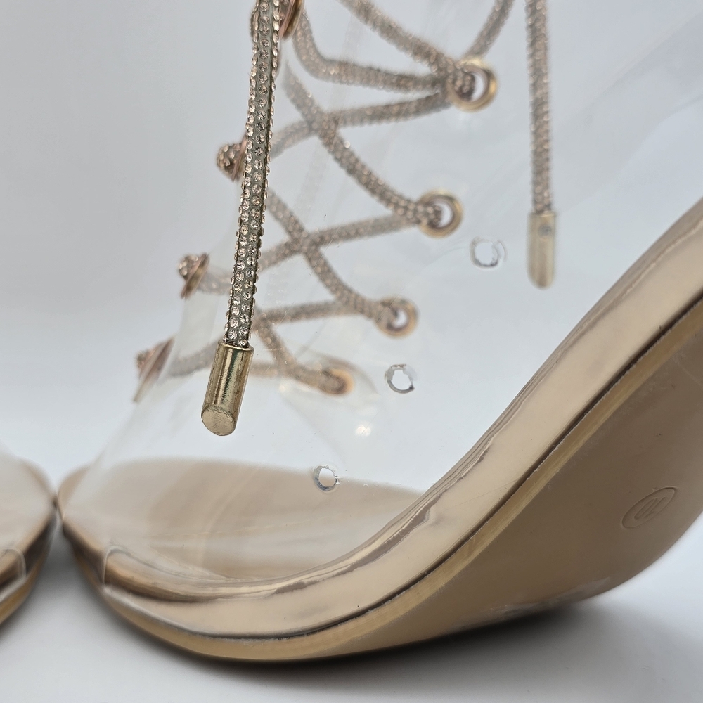 NWOT Cape Robbin Lookey Rose Gold Clear See-through Transparent Heeled Booties - Picture 8 of 16